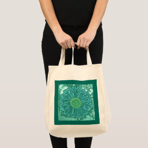 Tote Bag Gerbera Daisy Block Imprimer, Turquoise et Aqua
