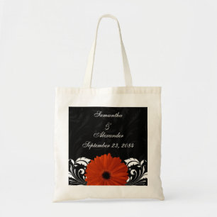 Tote Bag Gérbera orange avec défilement noir et blanc