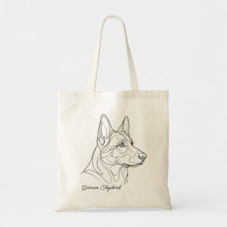 Tote Bag German Shepherd Line Drawing Custom Pet Name