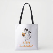 Tote Bag Ghost mignon avec Bow et Citrouille | Halloween (Devant)