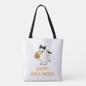 Tote Bag Ghost mignon avec Bow et Citrouille | Halloween (Dos)