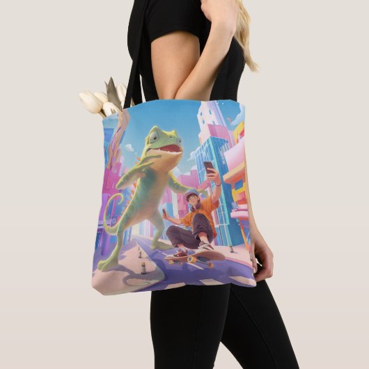 Tote Bag Giant Chameleon - Illustration de la ville (De près)