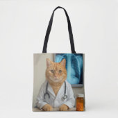 Tote Bag Ginger Cat Wearing a Doctor Lab Coat (Devant)