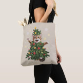 Tote Bag Ginger Orange Chat Noël Arbre de Noël mignonne Noë (De près)