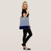 Tote Bag Gingham Bleu Classique Monogramme (Sur le modèle)