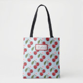Tote Bag Gingham Bleu Rustique Et Cerises Monogramme (Devant)