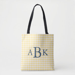 Tote Bag Gingham Jaune Beurre Monogrammé