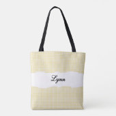 Tote Bag Gingham Jaune & Blanc Classique | Nom Personnalisé (Dos)