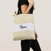 Tote Bag Gingham Jaune & Blanc Classique | Nom Personnalisé (De près)