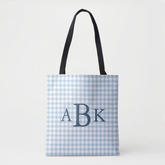 Tote Bag Gingham Monogrammé Bleu Ciel (Devant)