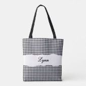 Tote Bag Gingham Noir & Blanc Classique | Nom Personnalisé (Dos)