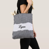 Tote Bag Gingham Noir & Blanc Classique | Nom Personnalisé (De près)