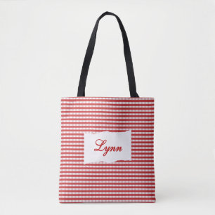 Tote Bag Gingham Rouge & Blanc Classique Nom Personnalisé
