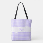 Tote Bag Gingham Violet & Blanc Personnalisé | Nom (Dos)