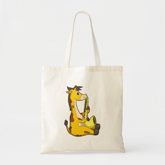 Tote Bag Girafe at Music with Saxophone.PNG (Devant)