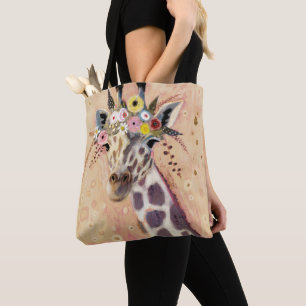 Tote Bag Girafe de Klimt   orné en fleurs