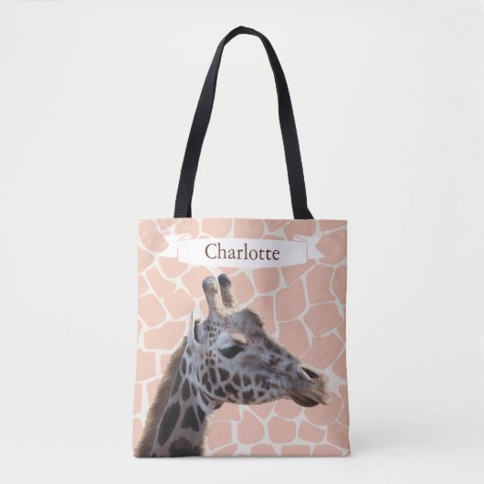 Tote Bag Girafe mignonne et nom de safari (Devant)