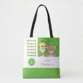 Tote Bag Girafe mignonne et ours en peluche bébé jouet blan (Devant)