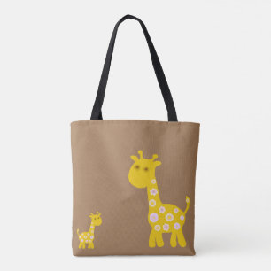 Tote Bag Girafe rétro et drôle de fleurs motifs pastel