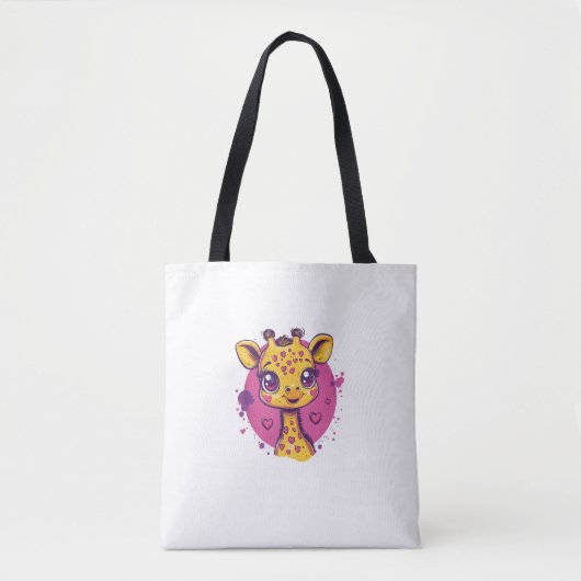 Tote Bag Giraffe Adorable Avec Coeurs Cartoon Love (Devant)
