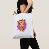 Tote Bag Giraffe Adorable Avec Coeurs Cartoon Love (De près)