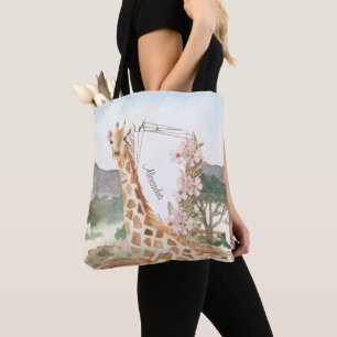 Tote Bag Giraffe d'aquarelle en Savannah africaine