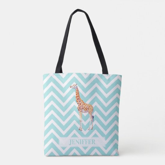 Tote Bag Giraffe on zigzzag chevron. (Dos)