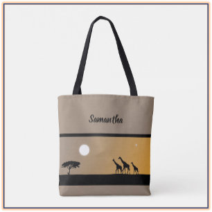 Tote Bag Giraffes Boho au coucher du soleil avec Pleine lun