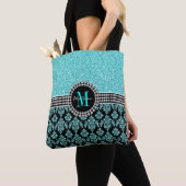 Tote Bag Girl Aqua Blue Parties scintillant Monogramme Nom (De près)