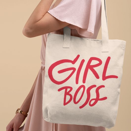 Tote Bag Girl Boss Red Bold Typography Script Feminine