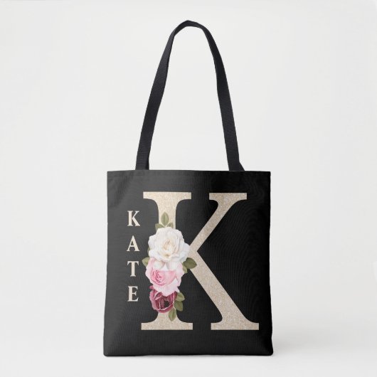 Tote Bag Girl Faux Gold parties scintillant Floral Letter K (Devant)