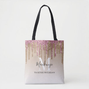 Tote Bag Girl Gold Parties scintillant rose Nom du monogram