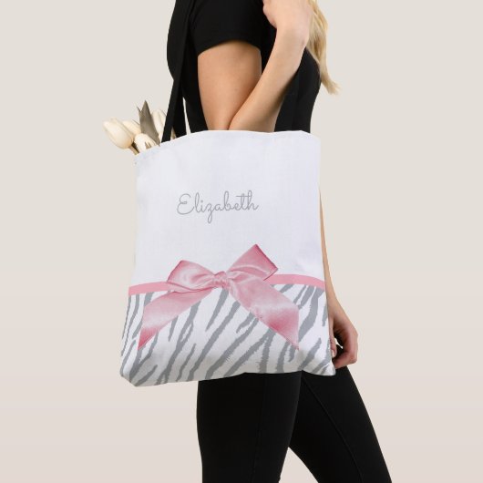 Tote Bag Girl Grey Tiger Stripes Poster de animal Avec Nom (De près)