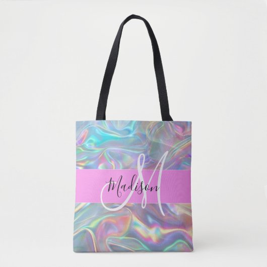 Tote Bag Girl Rainbow Holographic Iridescente Monogramme No (Devant)