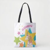 Tote Bag Girly Cute Rainbow Unicorn Stars Ajouter Votre Nom (Devant)