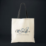 Tote Bag Girly Denim Bleu Élégant Nom Monogramme<br><div class="desc">Personnalisez votre beau sac cabas blanc monogrammé ! Le texte ci-dessous peut être personnalisé selon votre phrase préférée ou même votre nom complet ; vous pouvez également le supprimer si vous préférez. Si vous avez besoin d'aide, veuillez nous le faire savoir à belytaliarecipes@gmail.com, et nous serons ravis de vous aider....</div>