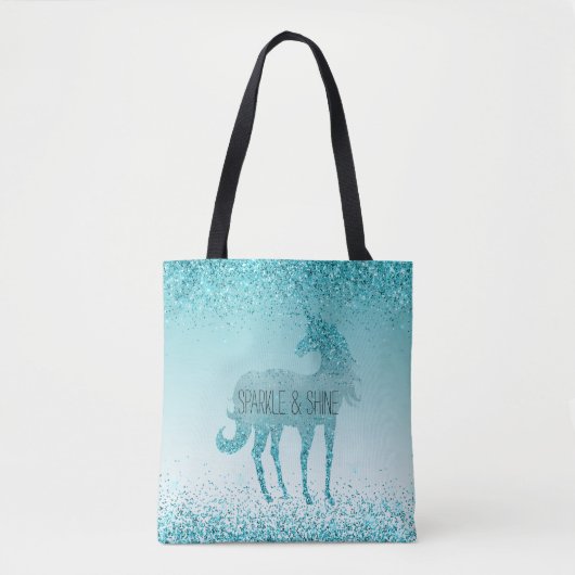 Tote Bag Girly Glitz Aqua Turquoise Parties scintillant Uni (Devant)