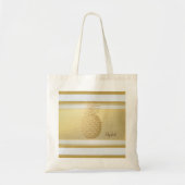 Tote Bag Girly Modern Gold Stripes, Or Ananas (Devant)