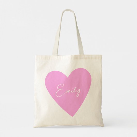Tote Bag Girly Pink Heart Fourre-tout avec nom (Dos)