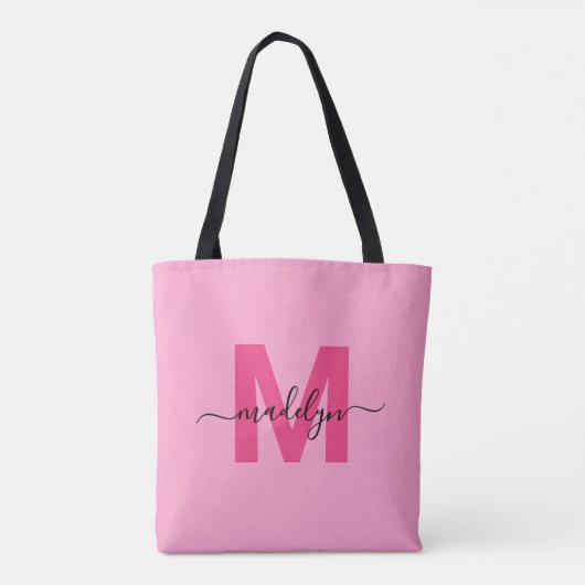 Tote Bag Girly Pink tendance moderne Script Nom Monogramme (Dos)