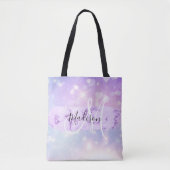 Tote Bag Girly Sparkly Unicorn Rainbow Hearts Monogramme (Devant)