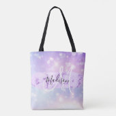 Tote Bag Girly Sparkly Unicorn Rainbow Hearts Monogramme (Dos)