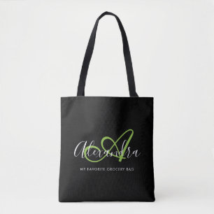 Tote Bag Girly Stylish Green Elegant Nom de script Monogram