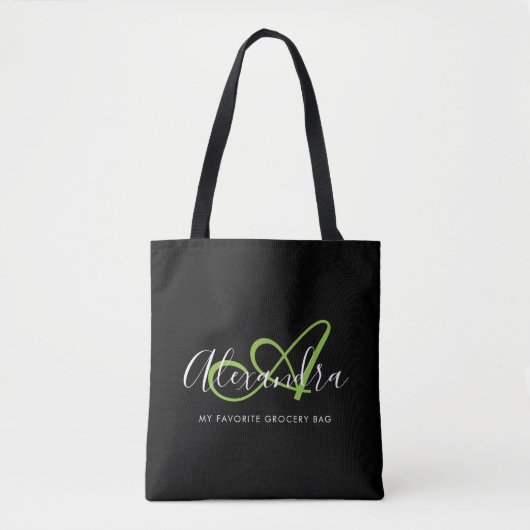Tote Bag Girly Stylish Green Elegant Nom de script Monogram (Devant)