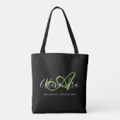 Tote Bag Girly Stylish Green Elegant Nom de script Monogram (Dos)