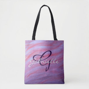 Tote Bag Girly Zebra Abstrait   Joli Monogramme rose violet