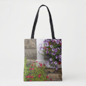 Tote Bag Gîte écossais avec pétunias et rose (Devant)