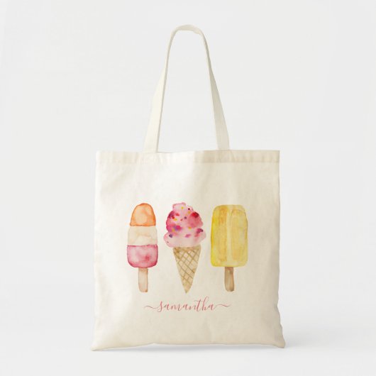 Tote Bag Glace à l'eau rose jaune aquarelle (Devant)