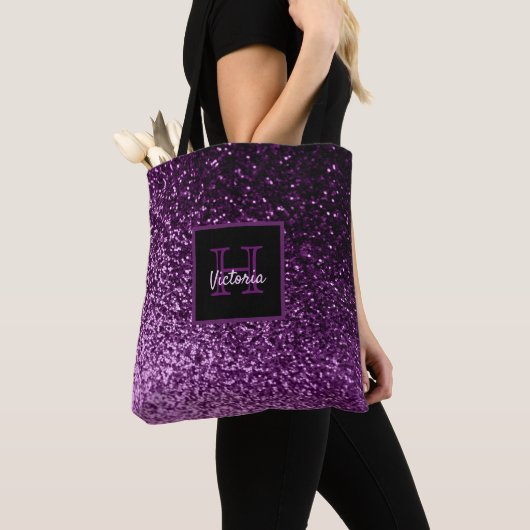 Tote Bag Glam à parties scintillant violette brillant girly (De près)