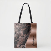 Tote Bag Glam Black Rose Gold Marble Nom métallique (Devant)